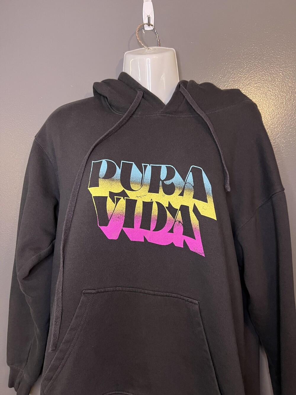 Pura Vida Hoodie Womens Medium Black Pura Vida Logo Graphic Fleece Pullover